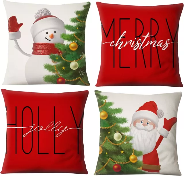 Emwnodti Red Christmas Throw Pillow Cover, Snowman Santa Claus Xmas Red-2