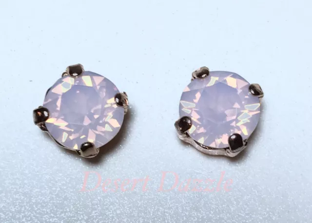 Crystal Stud Earrings Silver Plate Pink Opal Made With Swarovski