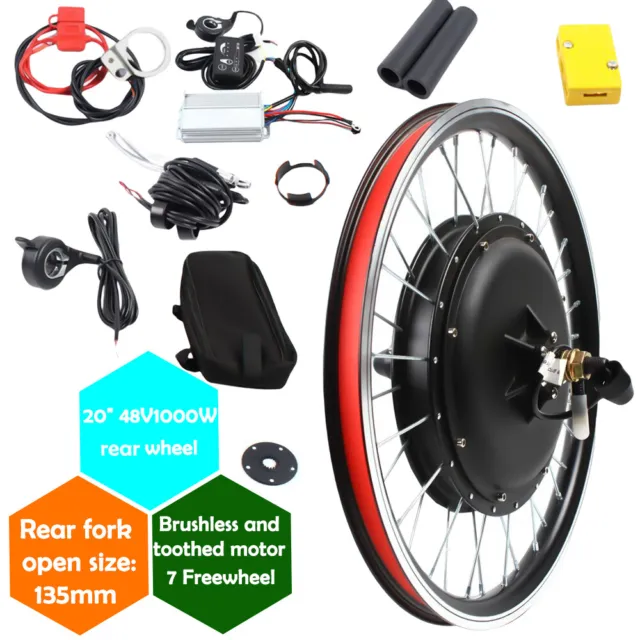 20 Inch E-Bike Bicycle Conversion Kit 48V 1000W Electric Rear Wheel Hub Motor