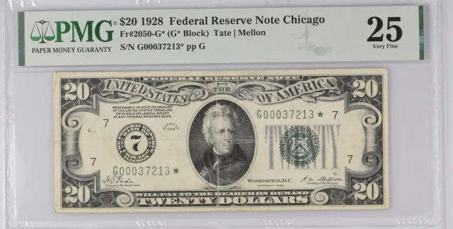1928 $20 Federal Reserve Note Chicago FR 2050-G* Star PMG VF 25