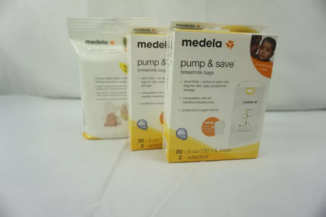 2 Medela Pump & Save Breastmilk Bags 20ct and 1 Quick Clean Wipe NEW