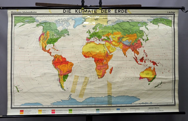 vintage rollable wall chart picture poster climates earth world map geography