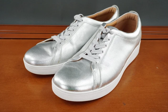 Fitflop Rally Womens Size 7 Shoe Gray Silver Metallic Lace Up Low Top Sneakers