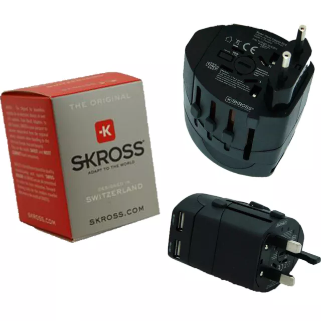 Skross Swiss World Travel Adapter 2 Converter Plug & USB Charger NEW EU/USA/Uk