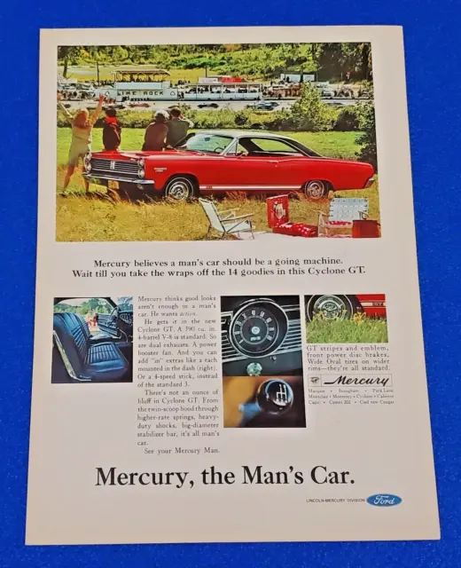 1967 Mercury Cyclone Gt 390 V-8 Original Color Print Ad Ships Free Lot-Red S21