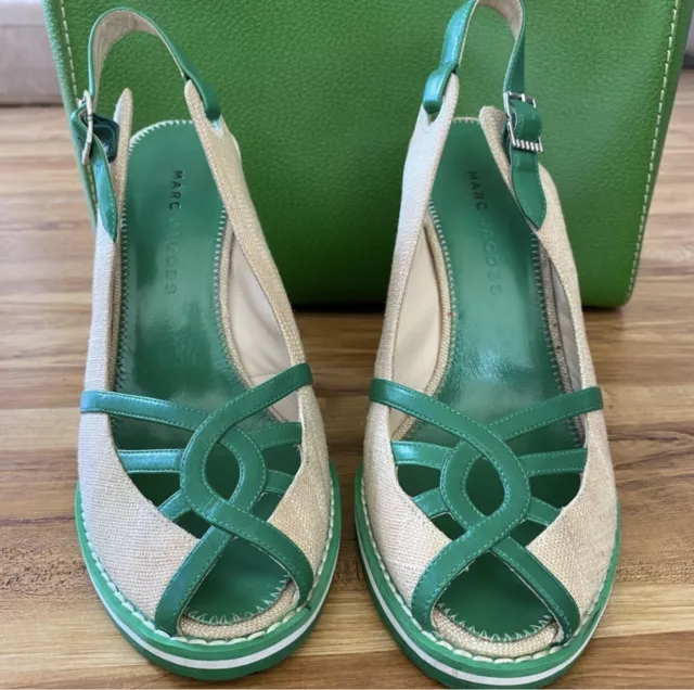Marc Jacobs Green And Beige Wedge Sandals