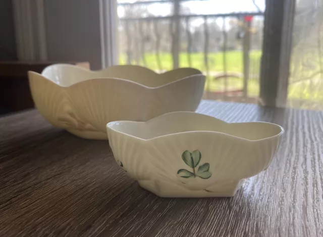 Irish Belleek Lot New Shell Pink Plateau Bowl 7th Gold, Shamrock Harp 3rd Black