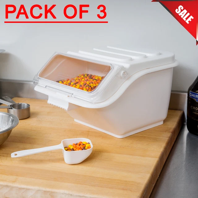3 PACK 2.6 Gallon Shelf Dry Ingredient Pasta Sugar Flour Bin Scoop Commercial