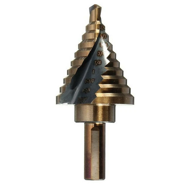10 Step Drill Bit Set Cobalt M42 1/4"-1-3/8" Reamer Spiral Two Flute Design Cuts 3