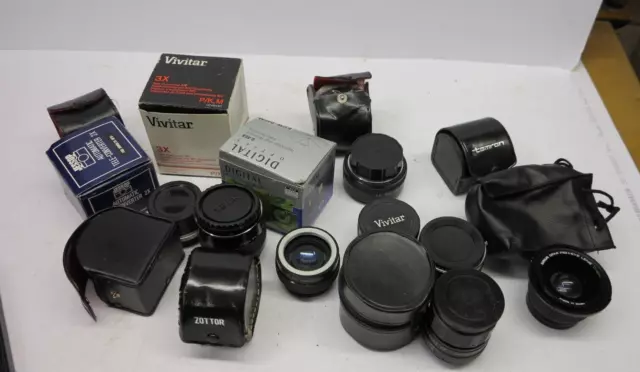 Job Lot of Vintage  Teleconverter Lenses / Sirius Semi Fish Eye / Accessories