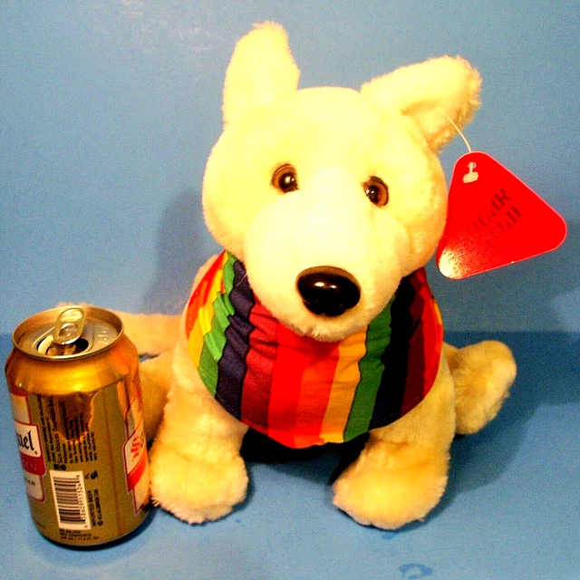 New Old Stock (Sugar Loaf 10" White Plush Dog) Vtg 1993 w Tags Rainbow Bandana