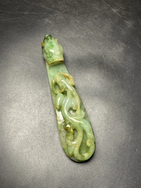 Chinese Exquisite Handmade Dragon carving Jadeite Jade Statue