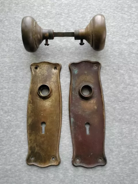 Vintage Set Of 2 Brass Door Knobs With Back Plates