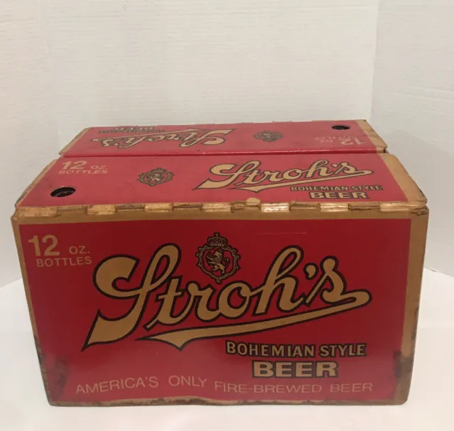 VINTAGE 1970's Stroh's Beer Cardboard Case Box - Has 24 Empty Bottles