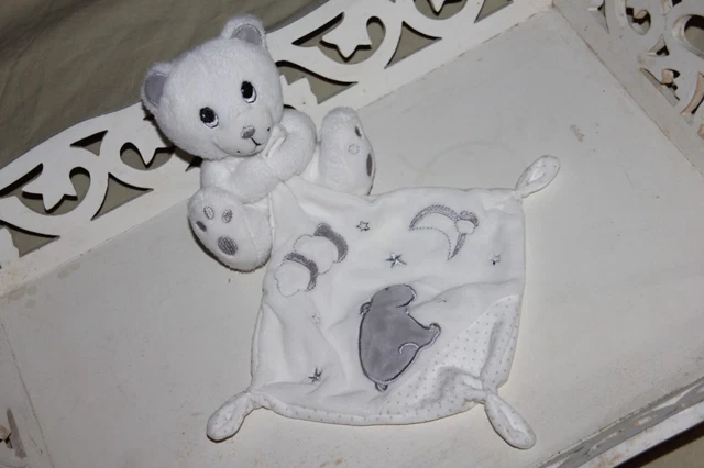 Doudou Simba Toys Ours Blanc Gris Mouchoir Etoile Lune Nuage Neuf