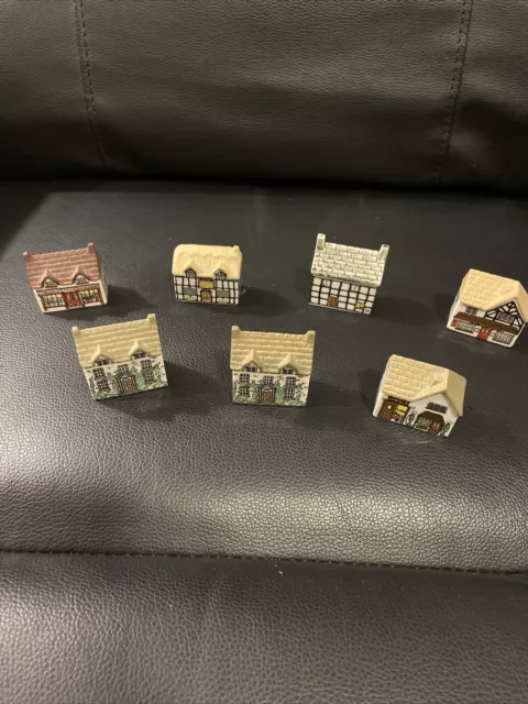 Lot of 7 Vintage Wade England Miniature Porcelain Houses & Shops Set