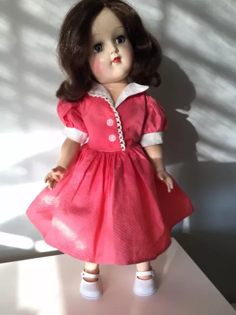 1950s Ideal Toni Doll P-91 15” with Dress, Shoes Hard Plastic Brunette Gorgeous