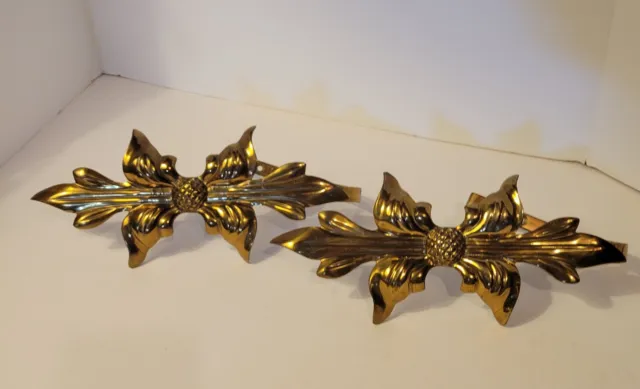 Vintage Pair Heavy Brass Wall Curtain Drape Tieback Holder Bow Art Nouveau Metal 4