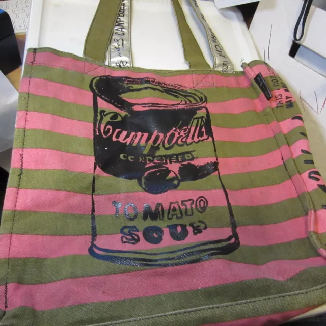 Andy Warhol Pink Stripe Campbells Tomato Soup Can Canvas Tote Bag Women Coin Bag