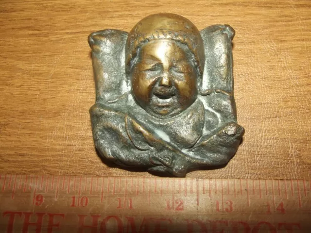 Antique Bronze Crying Baby Paperweight 2 3/8 lbs Collectible Free S/H