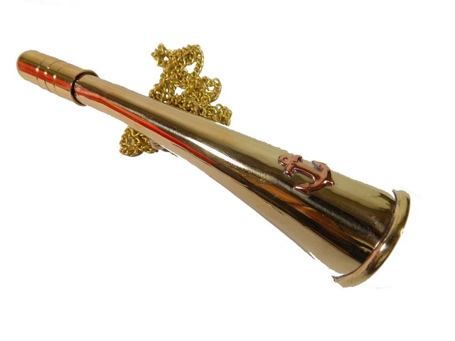 Vintage Horn Brass & Copper Fog Horn 6''  With Brass Chain New Trendy Look