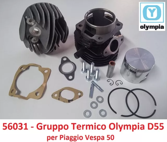 Gruppo Termico Cilindro + Pistone Olympia D55 = 100cc per Piaggio Ape 50 Tutte