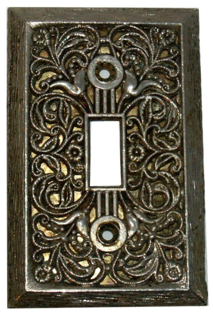 RARE VINTAGE SA LR26707 BRASS ORNATE FILIGREE WALL OUTLET COVER - Silver Tone