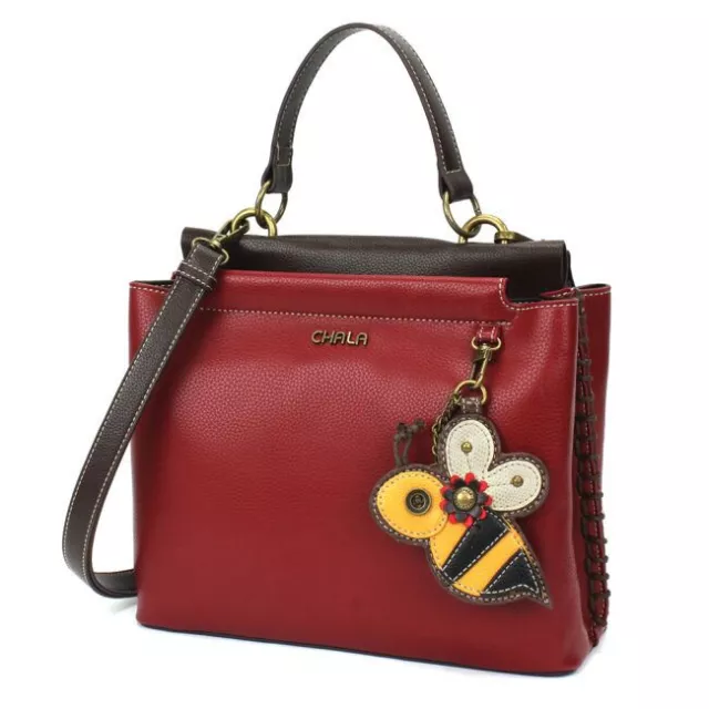 Charming Satchel - Handbag w. BagCharm Bee - Burgundy - Faux Leather