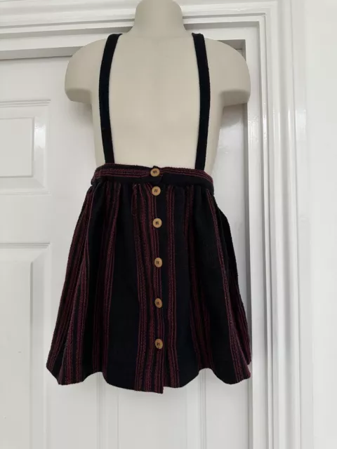 New W Tags Muakmoi Red Stripe Skirt With Pinafore Braces, Age 5 To 6