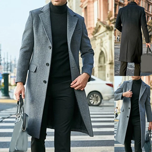 Mens Winter Windbreaker Trench Long Jacket Casual Office Smart Overcoat Coat Top