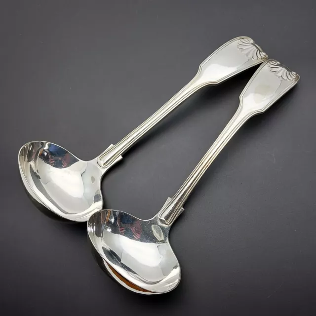 Fiddle Thread Shell Pair Of Large Sauce Ladles - Antique Silver Plated