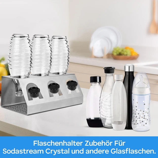 EDELSTAHL FLASCHENSTÄNDER MIT Abtropfschale für 3 Sodastream Glas