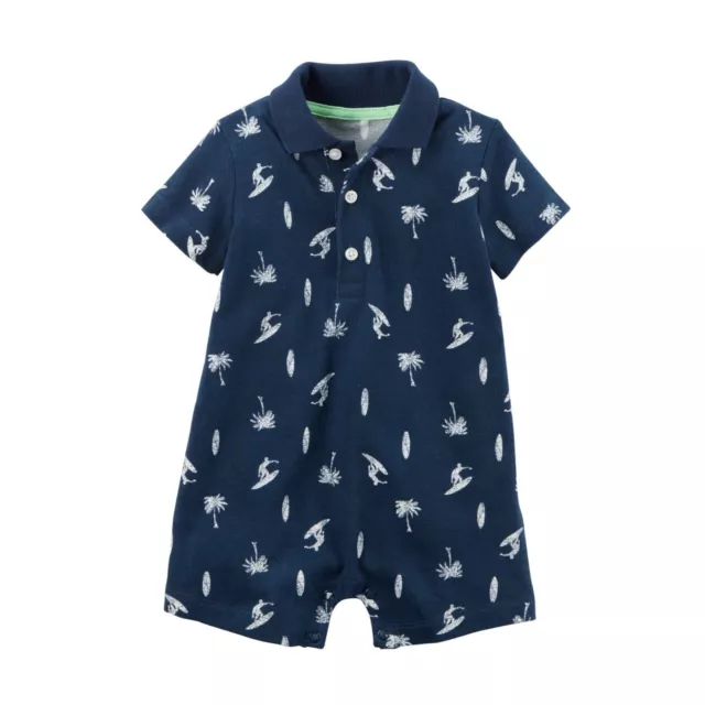 Carters Baby Toddler Boys Navy Blue Surfer Polo Romper 18M