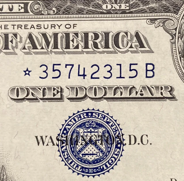 💵 1957 Series B STAR NOTE BLUE SEAL Silver Certificate ($1 One Dollar Bill) 💵