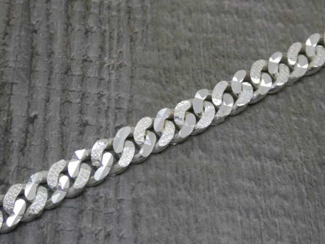 925 Sterling Silver 7.5mm Patterned Textured Curb Link 6.5" Bracelet 15.4g