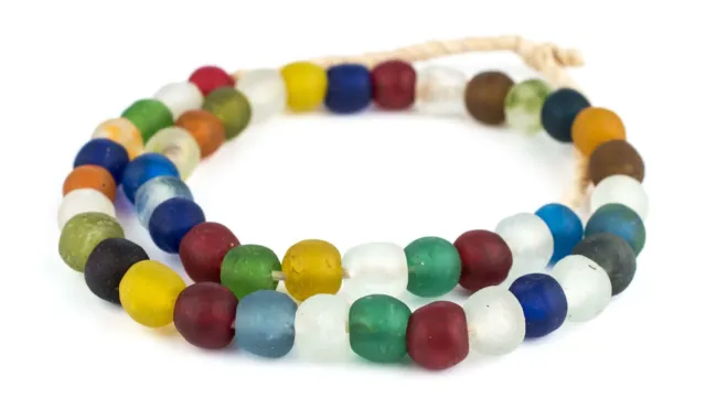 Multicolor Recycled Glass Beads 14mm Ghana African Sea Glass Round Large Hole