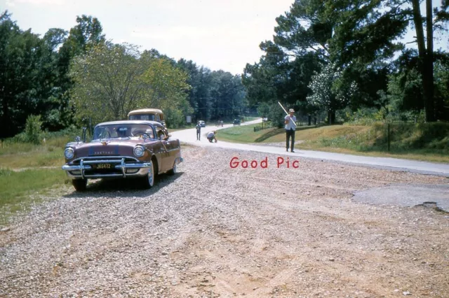 #SA -Vintage 35mm Slide Photo- Car- Road Workers? Red Kodachrome 1950s