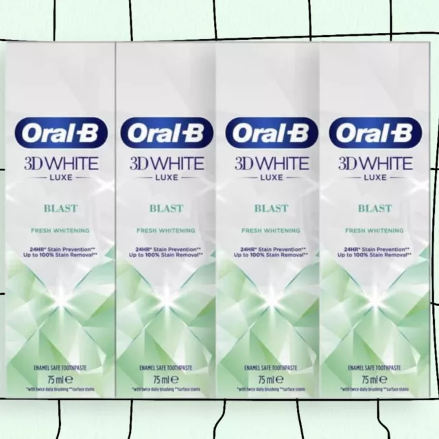 4 X Oral B 3D White Luxe Blast Fresh Whitening Toothpaste 75Ml