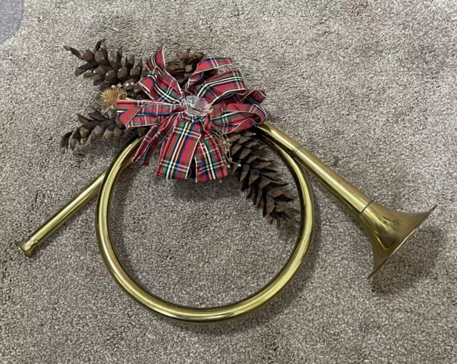 Vintage Brass French Horn Trumpet  Bugle Christmas Decor 12”