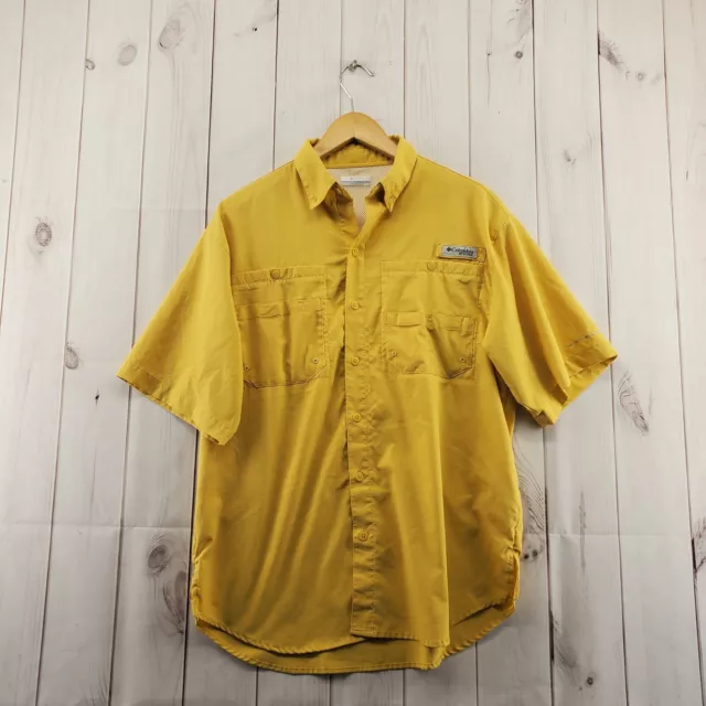 Columbia PFG Shirt Mens Small Button Down Short Sleeve Rip Stop Pockets Vented