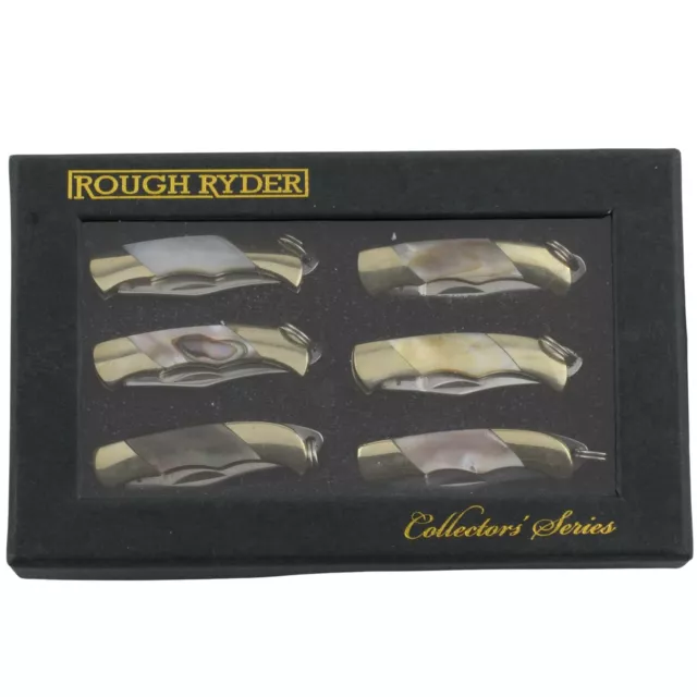 Rough Rider Mini Miniature Folder Knife RR1710 Abalone Mother of Pearl Set of 6