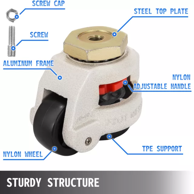 4x Heavy Duty Swivel Wheels GD-60S Adjustable Retractable Leveling Casters Home