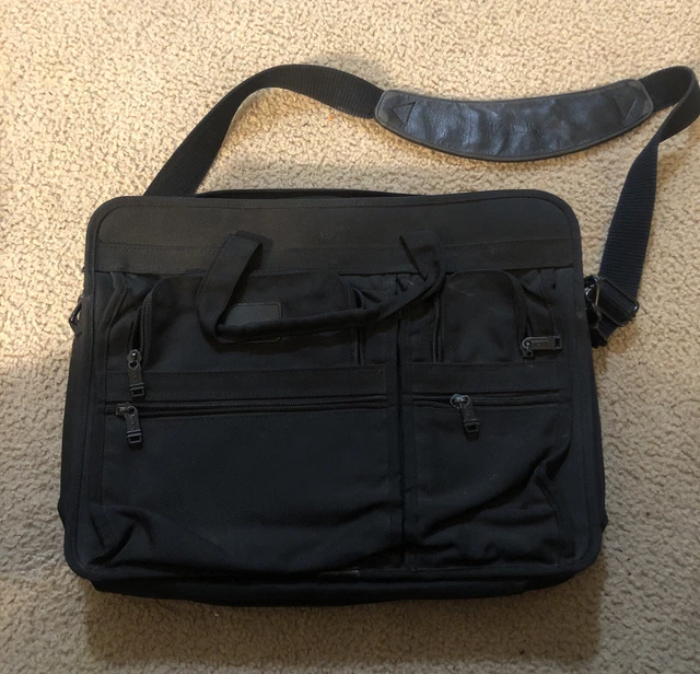 TUMI Alpha Black Expandable Messenger Laptop Briefcase Bag Vintage