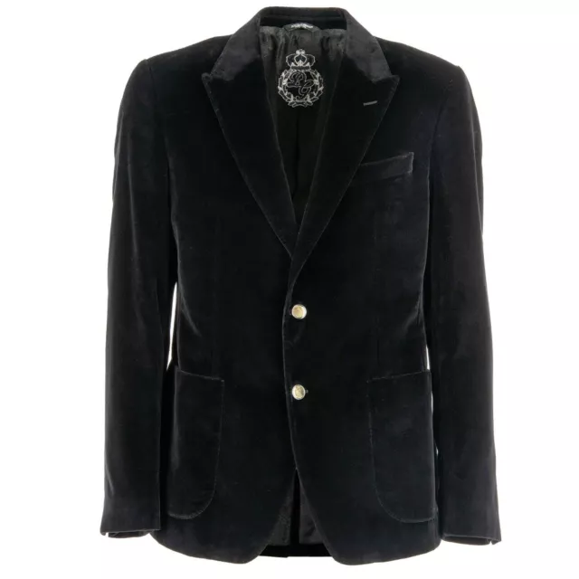 DOLCE & GABBANA Crown logo Velvet Blazer Tuxedo Jacket Peak Lapel Black 12288