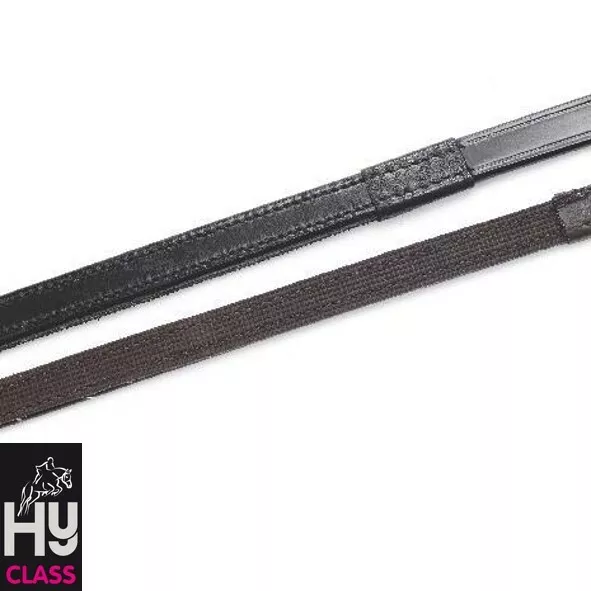 Half Rubber Show Reins by Hy Equestrian  Nylon Core  Inner Grip  Neat Appearance