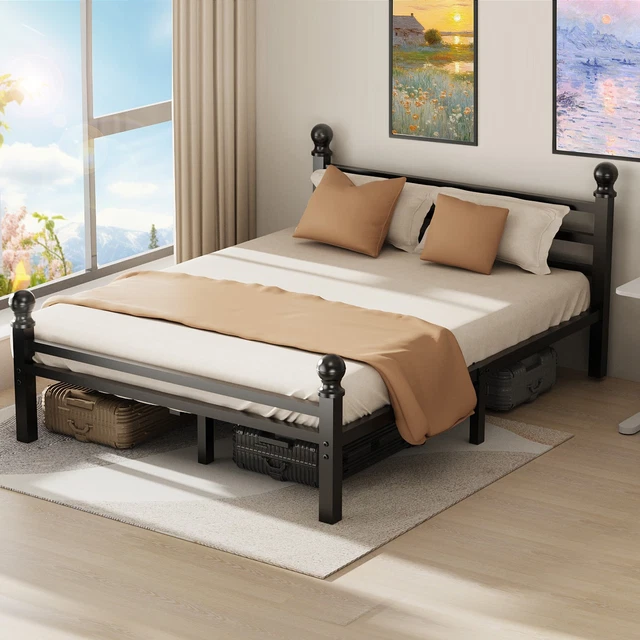 DOUBLE SIZE METAL Bed Frame with Headboard and Footboard Heavy Duty ...
