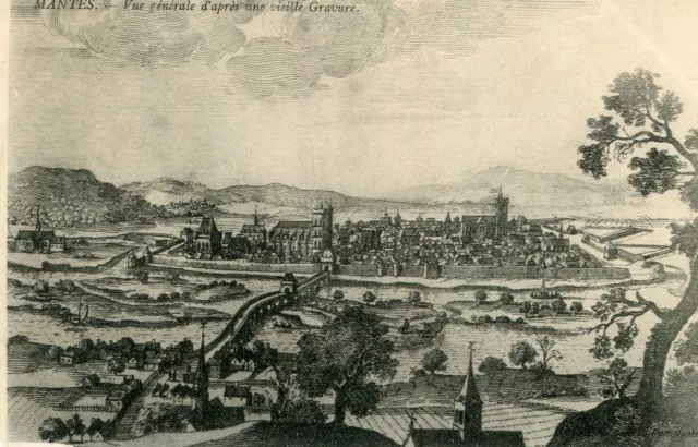 Carte MANTES LA JOLIE Vue générale d'après une vieille gravure