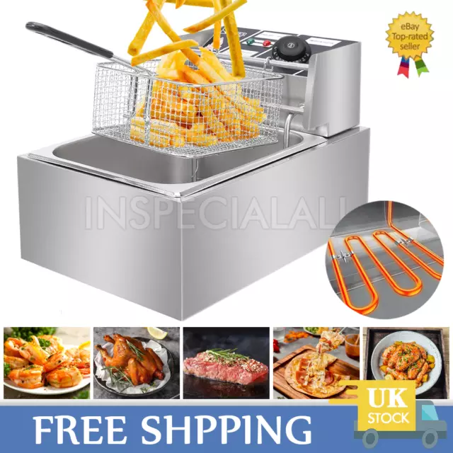 10L Commercial Electric Deep Fryer Fat Chip Frying Pan & Basket Stainless Steel