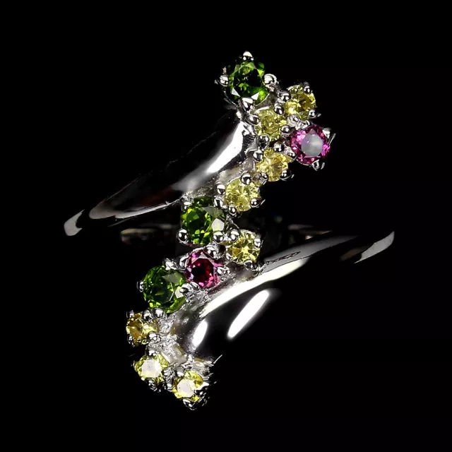 Unheated Round Chrome Diopside Rhodolite Sapphire 925 Sterling Silver Ring 8.5