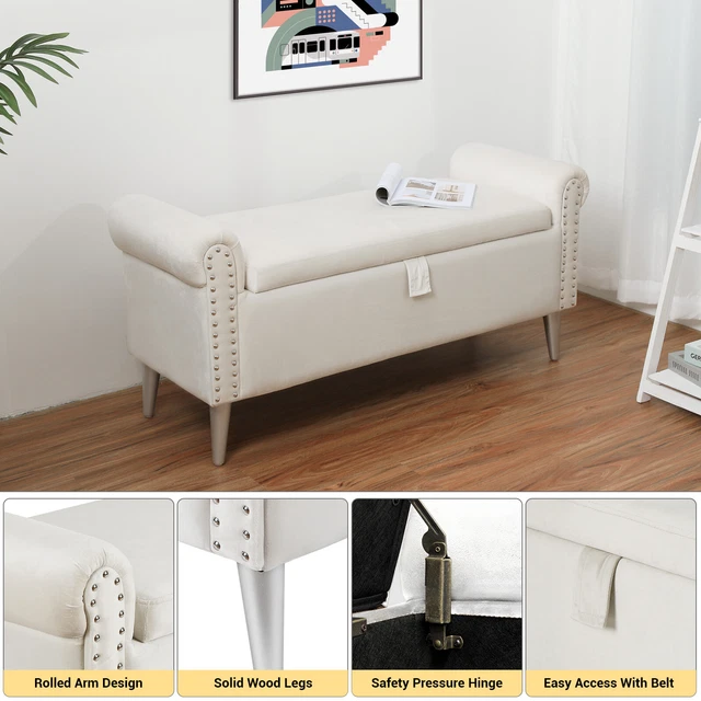 47'' Storage Upholstered Footrest Ottoman Bench w/ Large for Bedroom Living Room